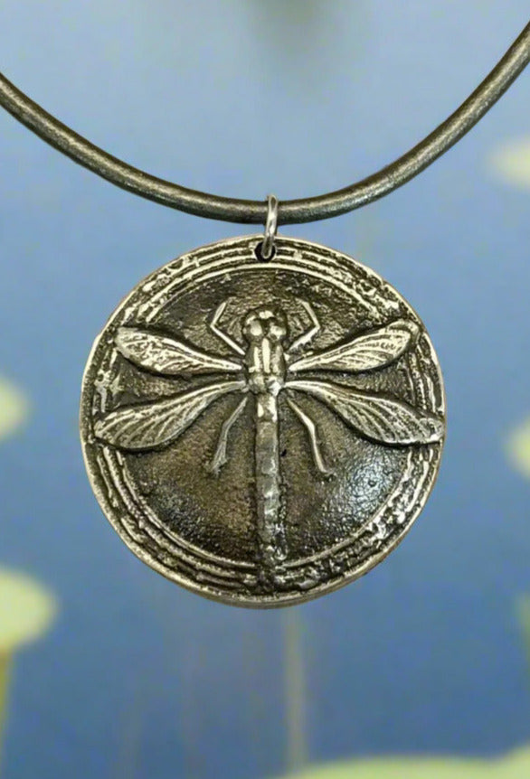 Dragonfly Necklace, Dragonfly Medallion, Hand Cast Pewter, Unique Nature Lover Gift for Women or Men, W/O W217