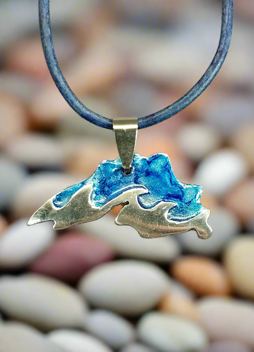 Lake Superior Necklace, Hand Cast Pewter, Unique Lake Superior Gift for Women or Men, W/O W215
