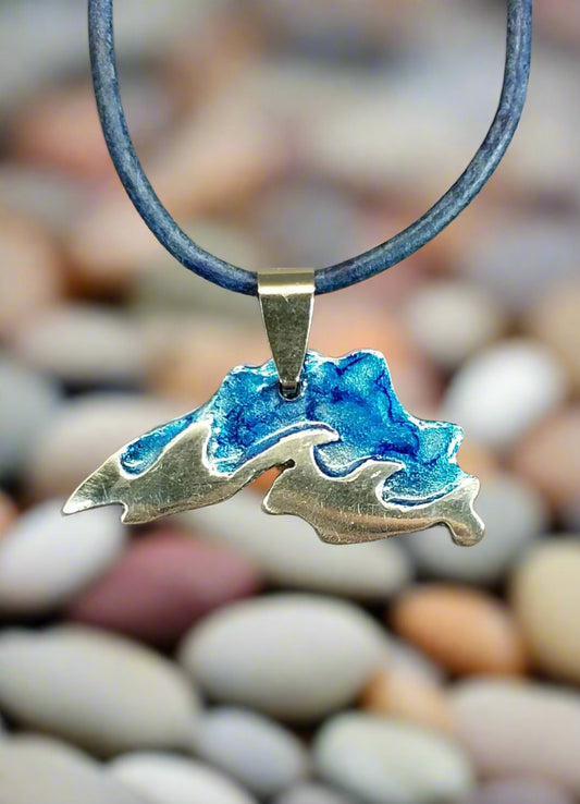 Lake Superior Necklace, Hand Cast Pewter, Unique Lake Superior Gift for Women or Men, W/O W215