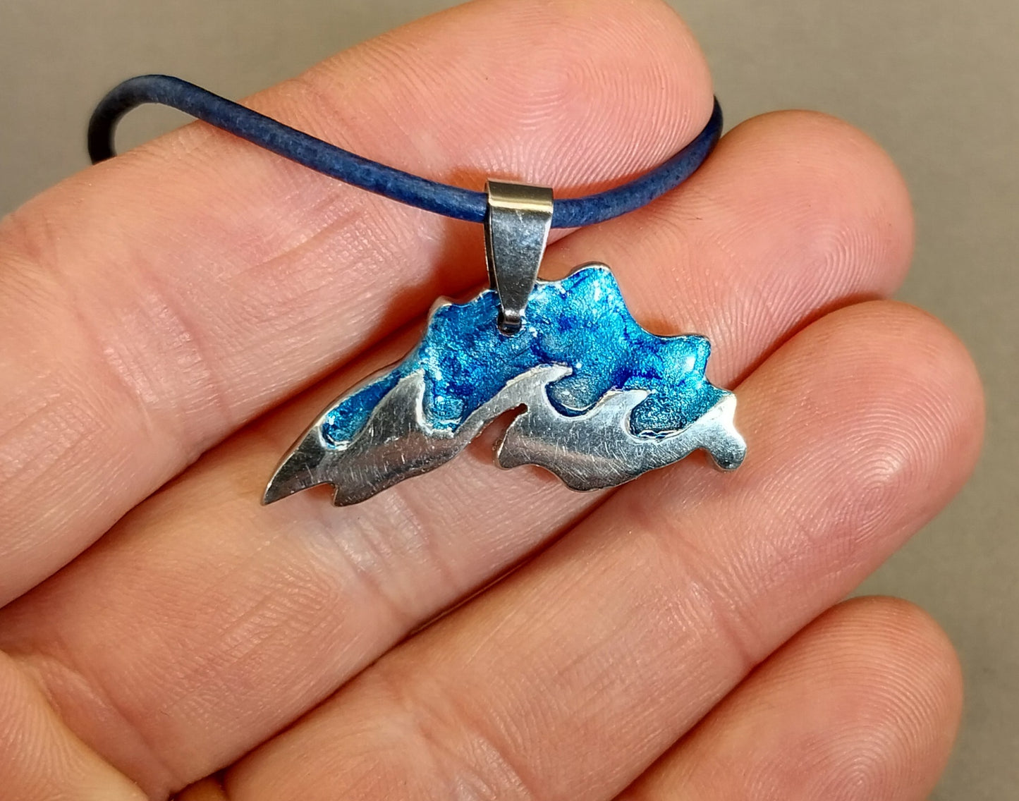 Lake Superior Necklace, Hand Cast Pewter, Unique Lake Superior Gift for Women or Men, W/O W215