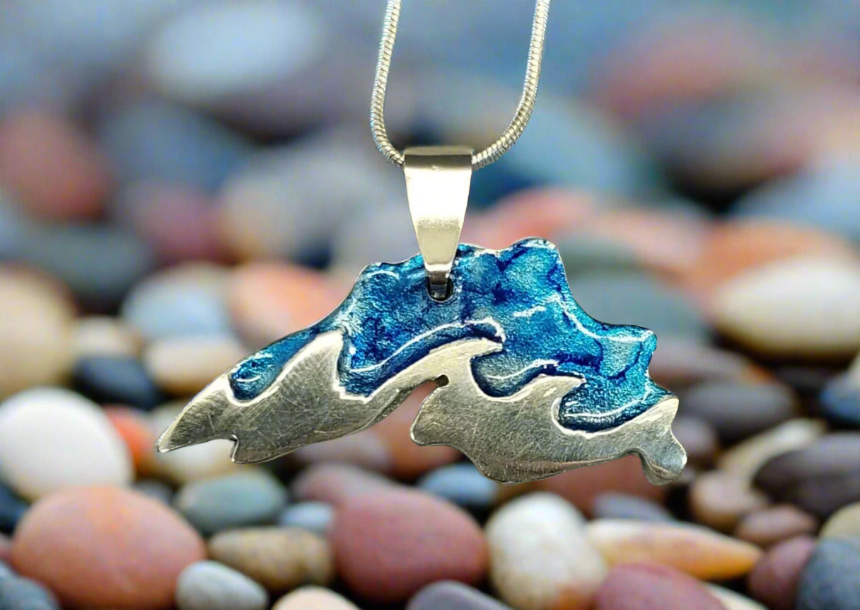 Lake Superior Necklace, Hand Cast Pewter, Unique Lake Superior Gift for Women or Men, W/O W215
