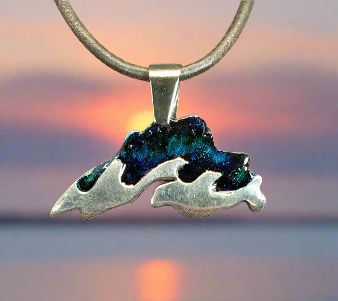 Lake Superior Necklace, Hand Cast Pewter, Unique Lake Superior Gift for Women or Men, W/O W215