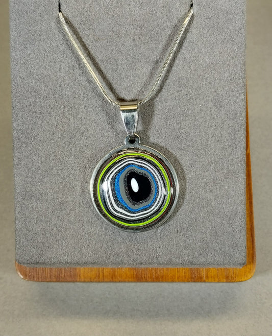 Fordite Necklace, Wranglerite Fordite, Stainless Steel Chain, W/O