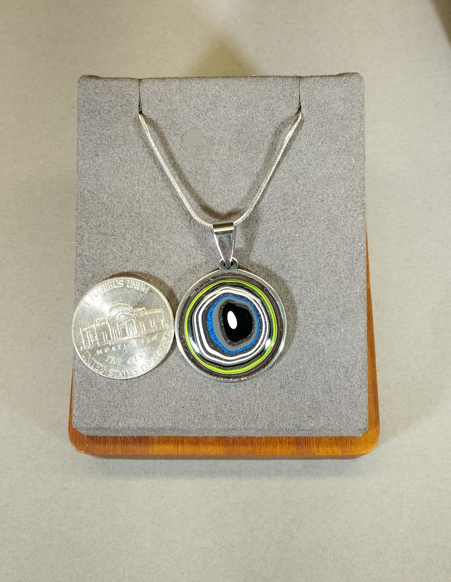Fordite Necklace, Wranglerite Fordite, Stainless Steel Chain, W/O