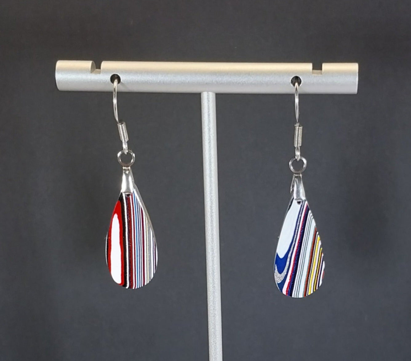 Fordite Earrings With Surgical Steel Ear Wires and Retro Colors W/O