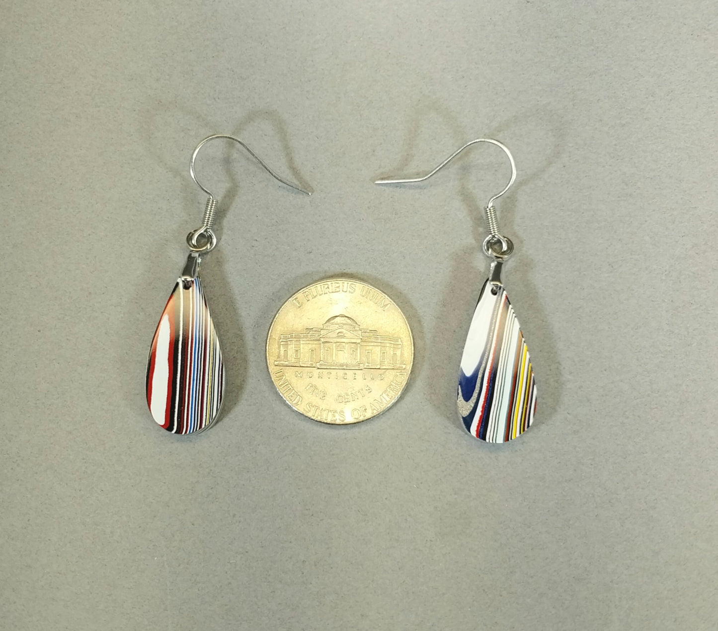 Fordite Earrings With Surgical Steel Ear Wires and Retro Colors W/O