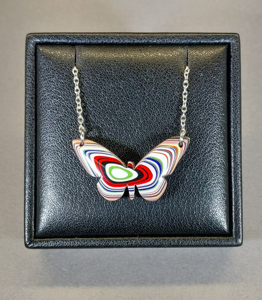Fordite Necklace a Colorful Reversible Butterfly, W/O W204