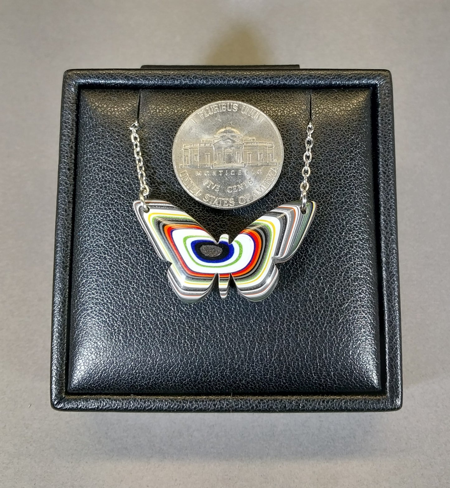 Fordite Necklace a Colorful Reversible Butterfly, W/O W204