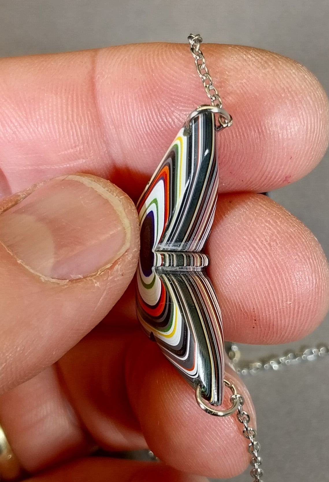 Fordite Necklace a Colorful Reversible Butterfly, W/O W204