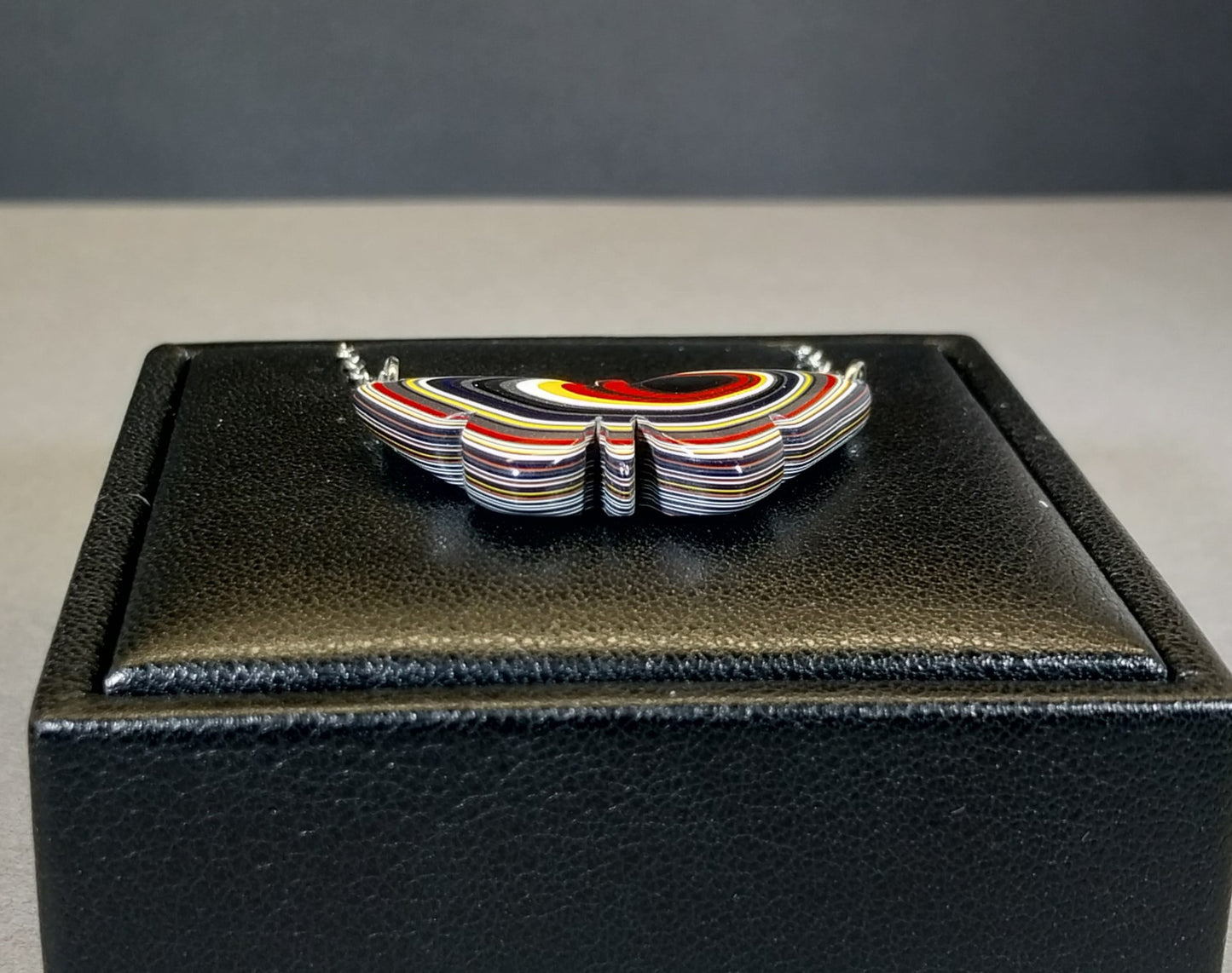 Fordite Necklace a Colorful Reversible Butterfly, W/O