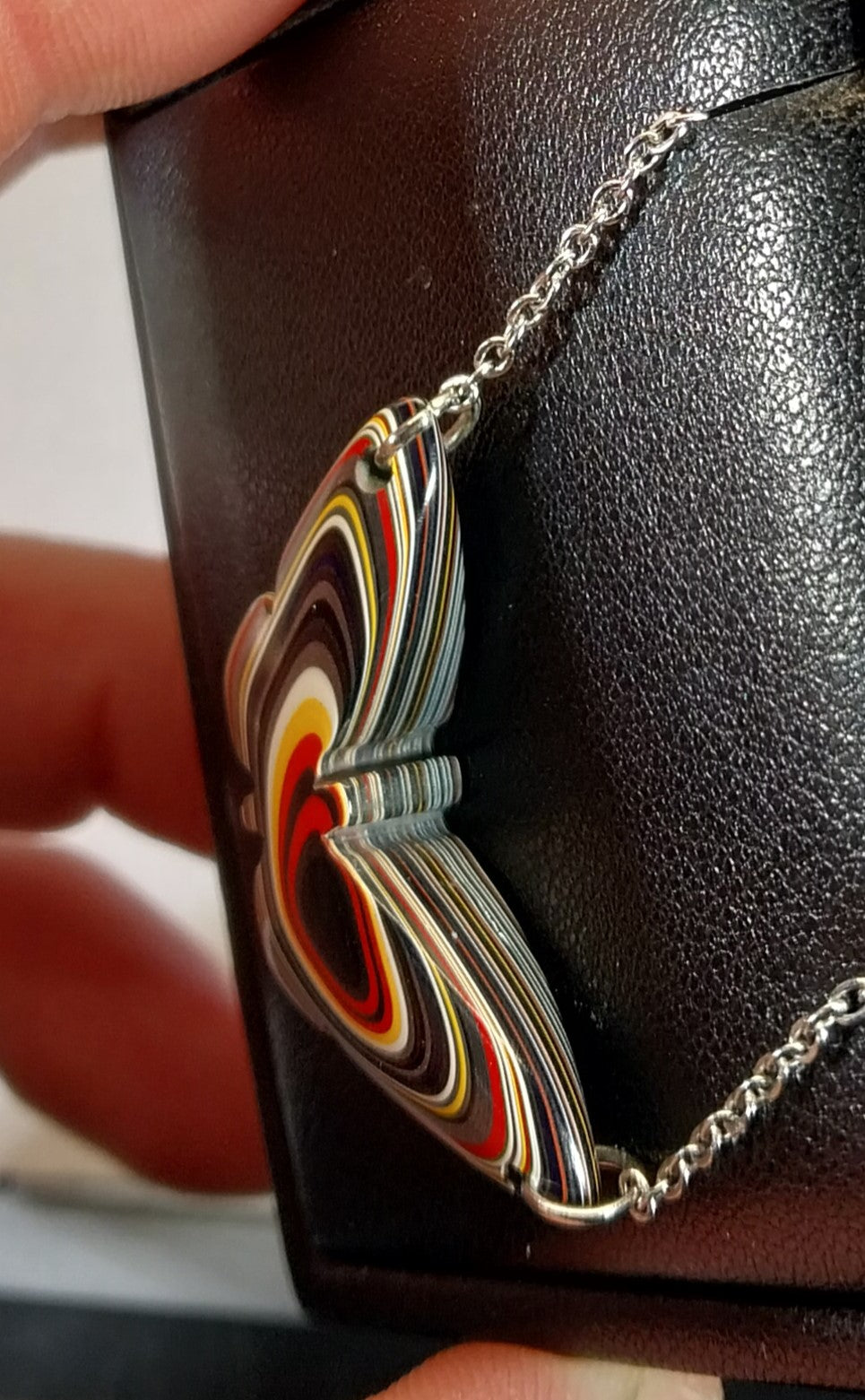 Fordite Necklace a Colorful Reversible Butterfly, W/O