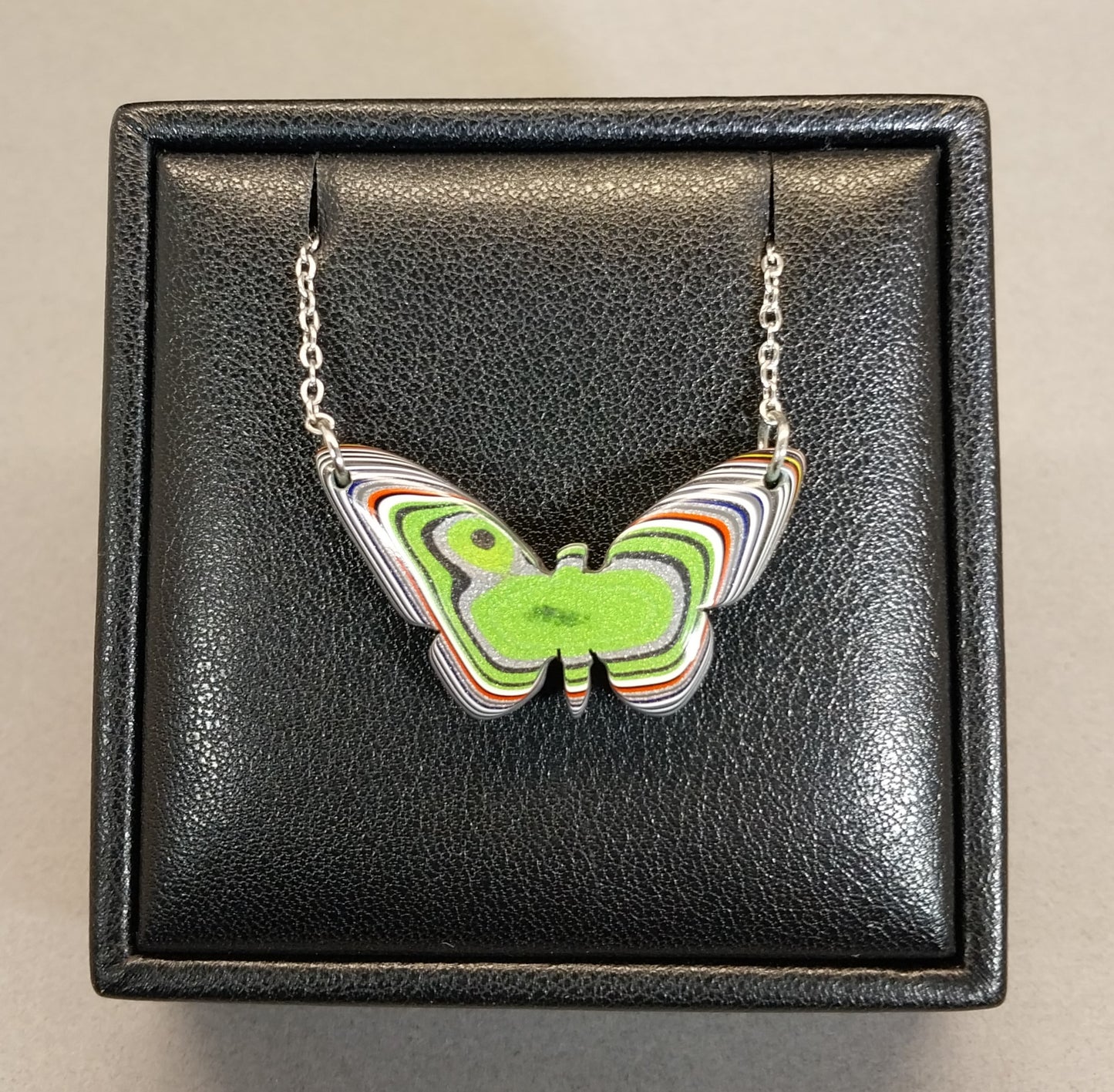Fordite Necklace a Colorful Reversible Butterfly, W/O