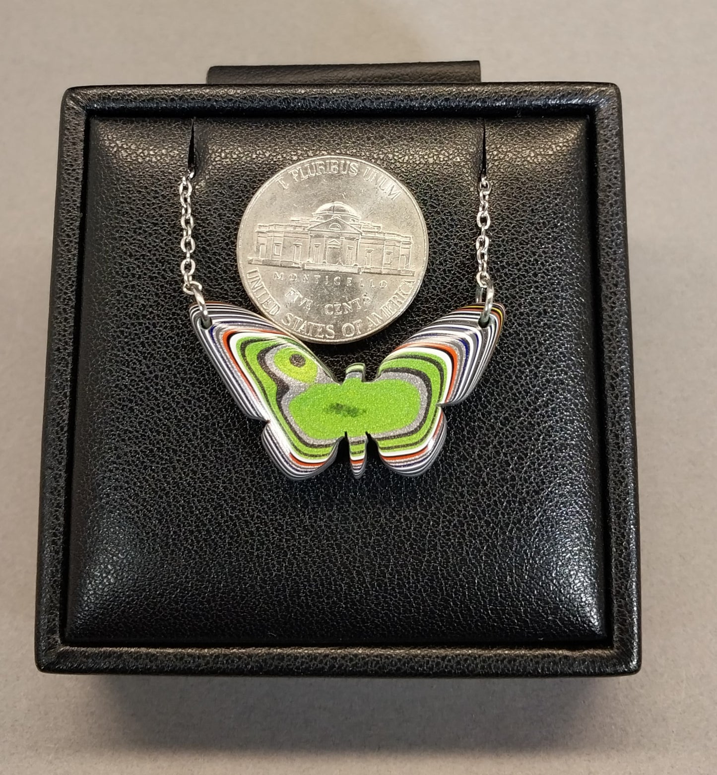 Fordite Necklace a Colorful Reversible Butterfly, W/O
