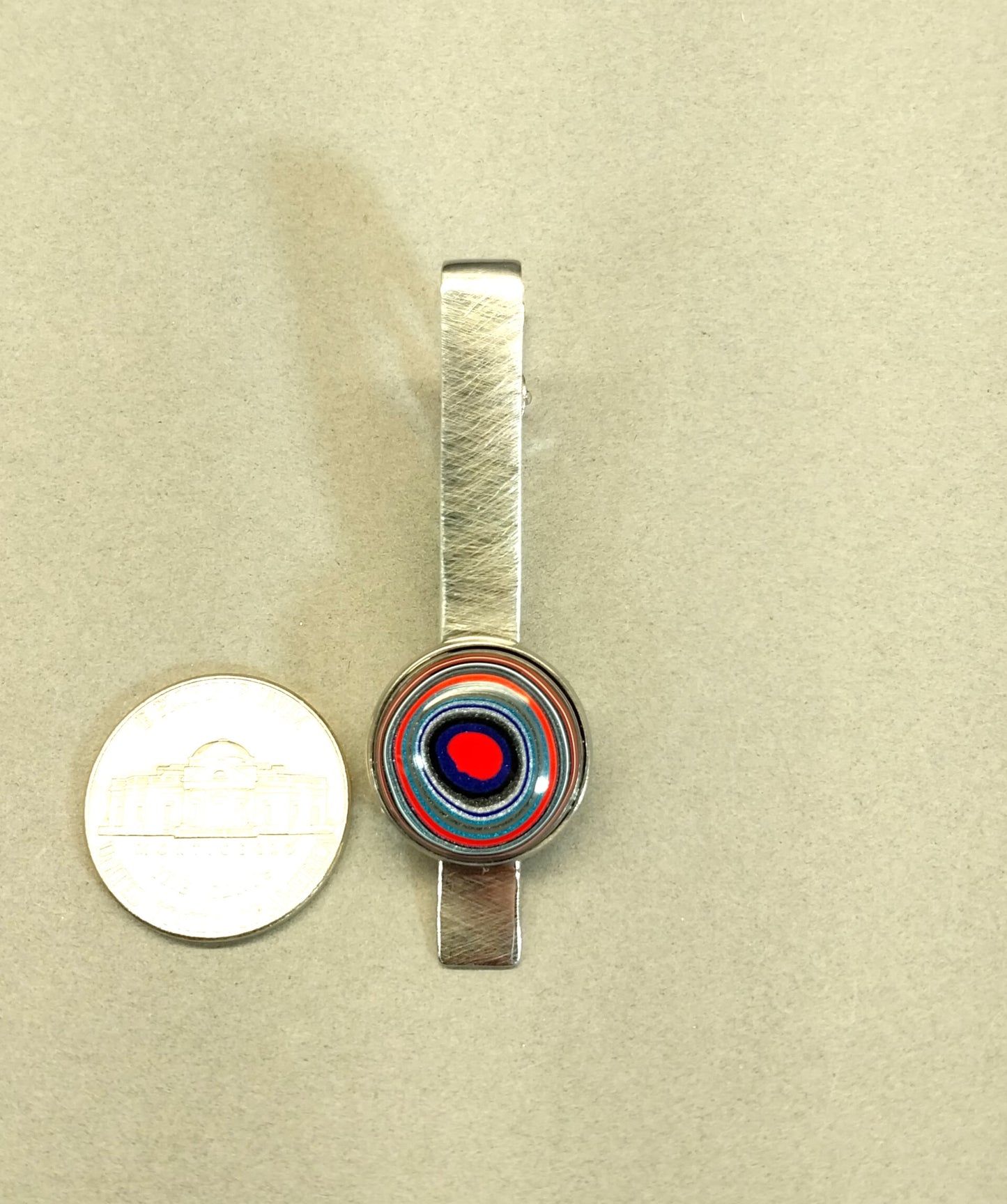 Fordite Motor Agate Tie Clip, Stainless Steel, Colorful Suit Accessory, EB118