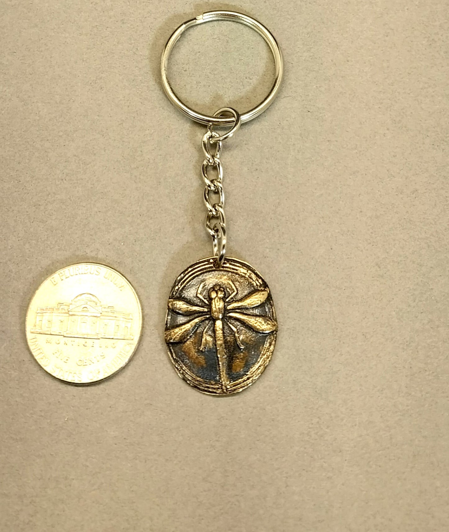 Dragonfly Keychain in Solid Bronze