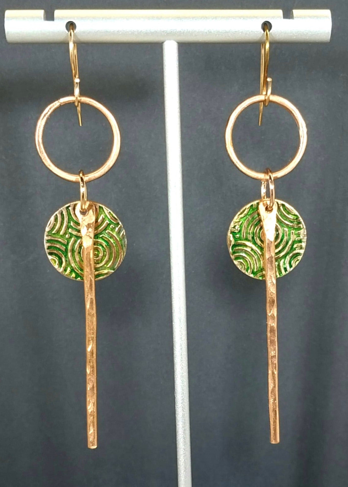 Copper Bar and Disc Dangle Earrings, W/O W221