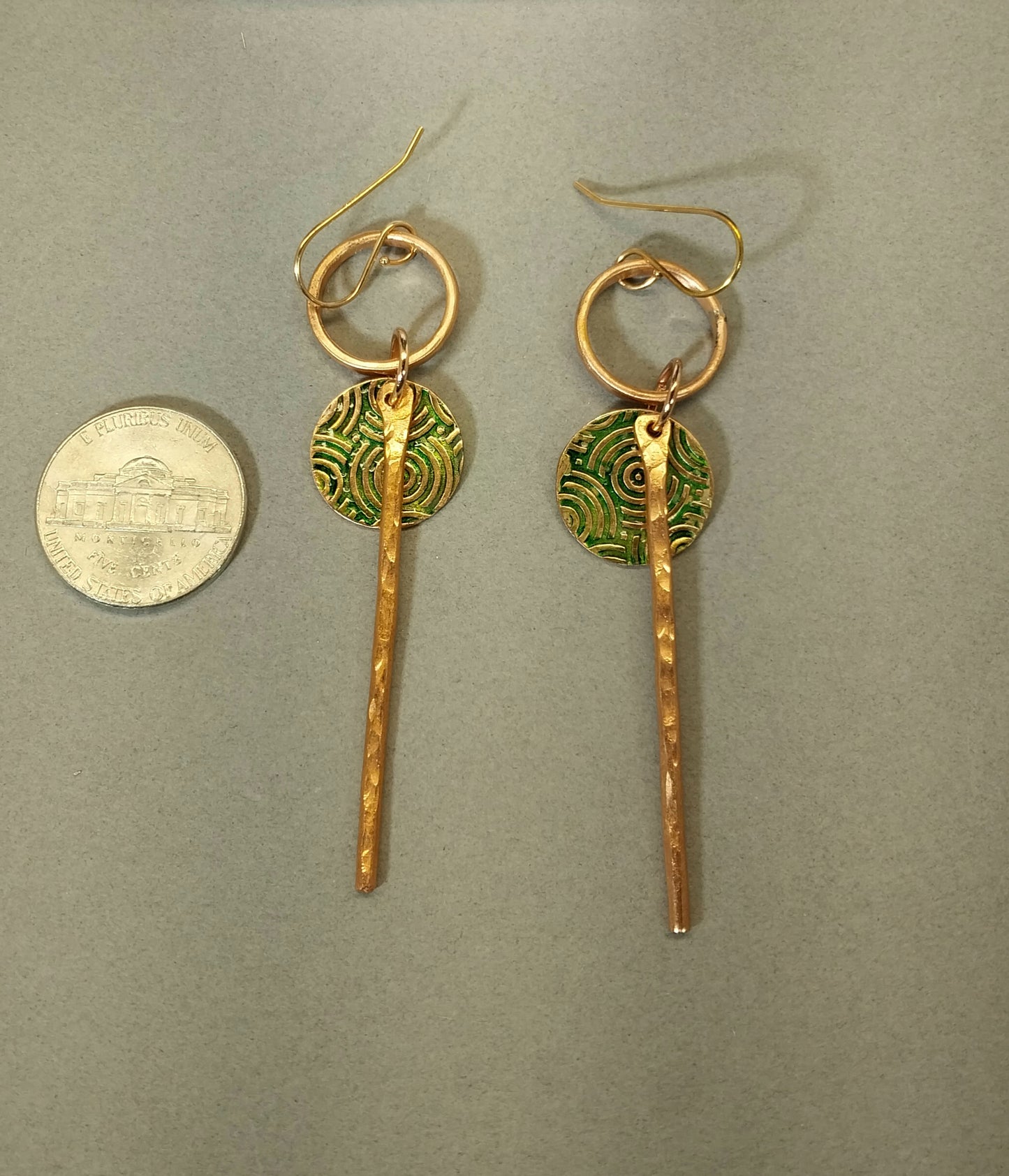 Copper Bar and Disc Dangle Earrings, W/O W221