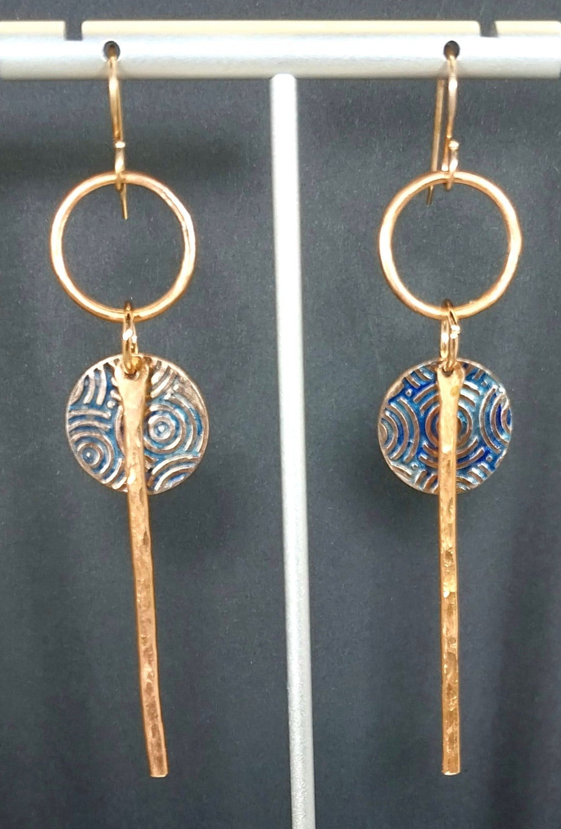 Copper Bar and Disc Dangle Earrings, W/O W221