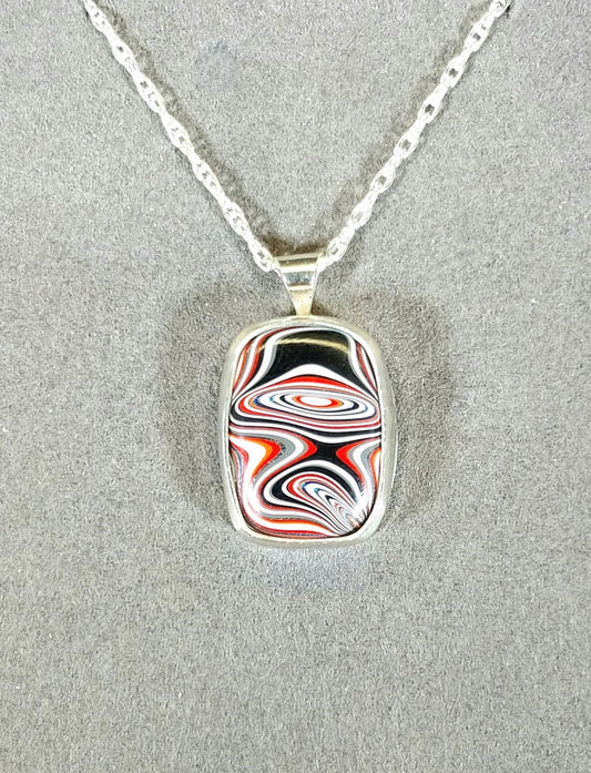 Fordite Necklace, Rectangular Cut Set in Sterling Silver