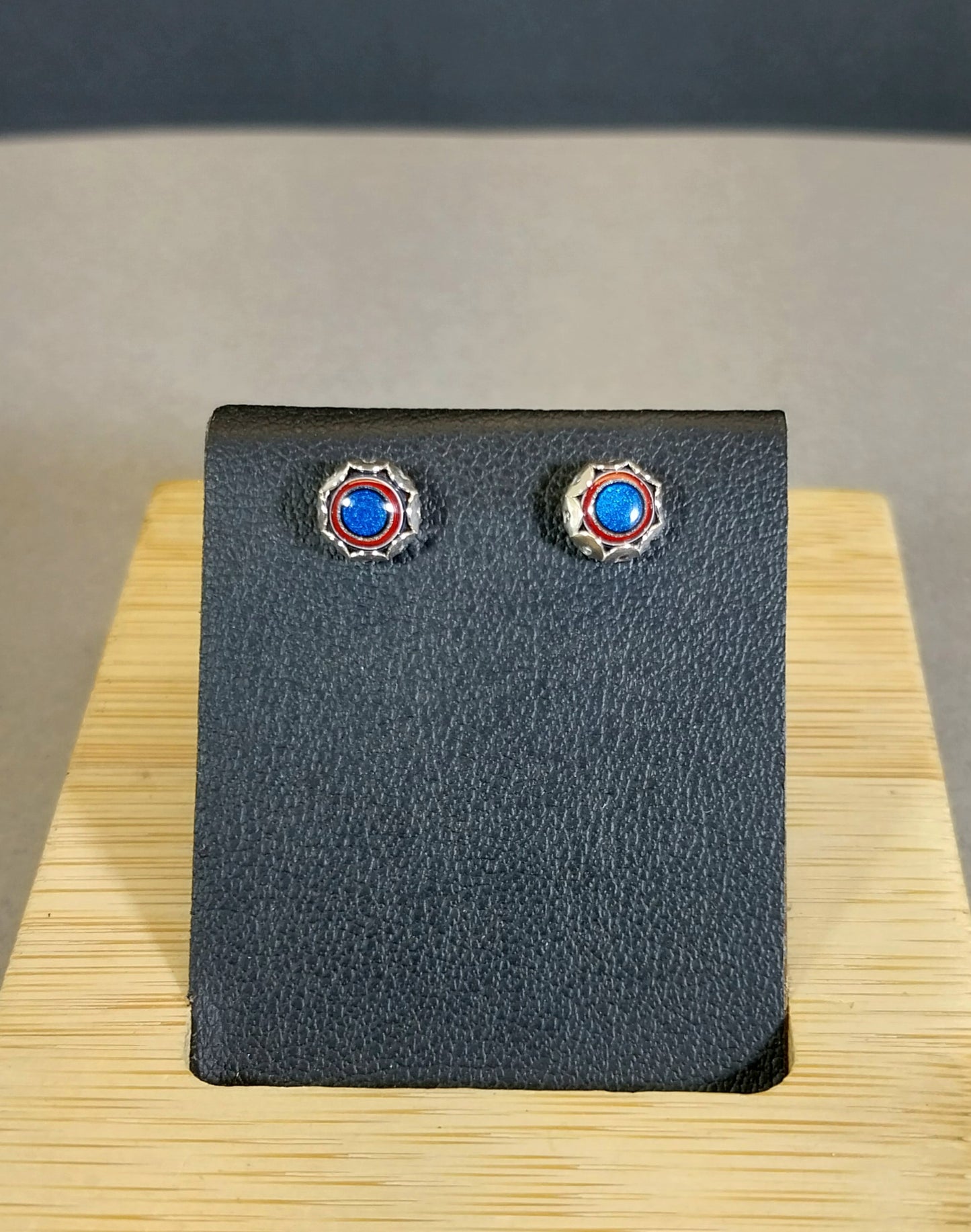 Tiny Fordite Stud Earrings in Bright Blue