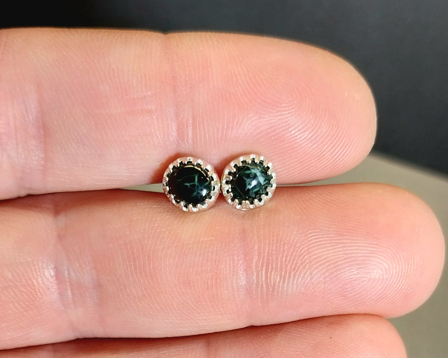 Michigan Greenstone Earrings, Keewenaw Greenstone, Chlorastolite, Michigan Gemstone Earrings, Chlorastrolite, Greenstone Studs