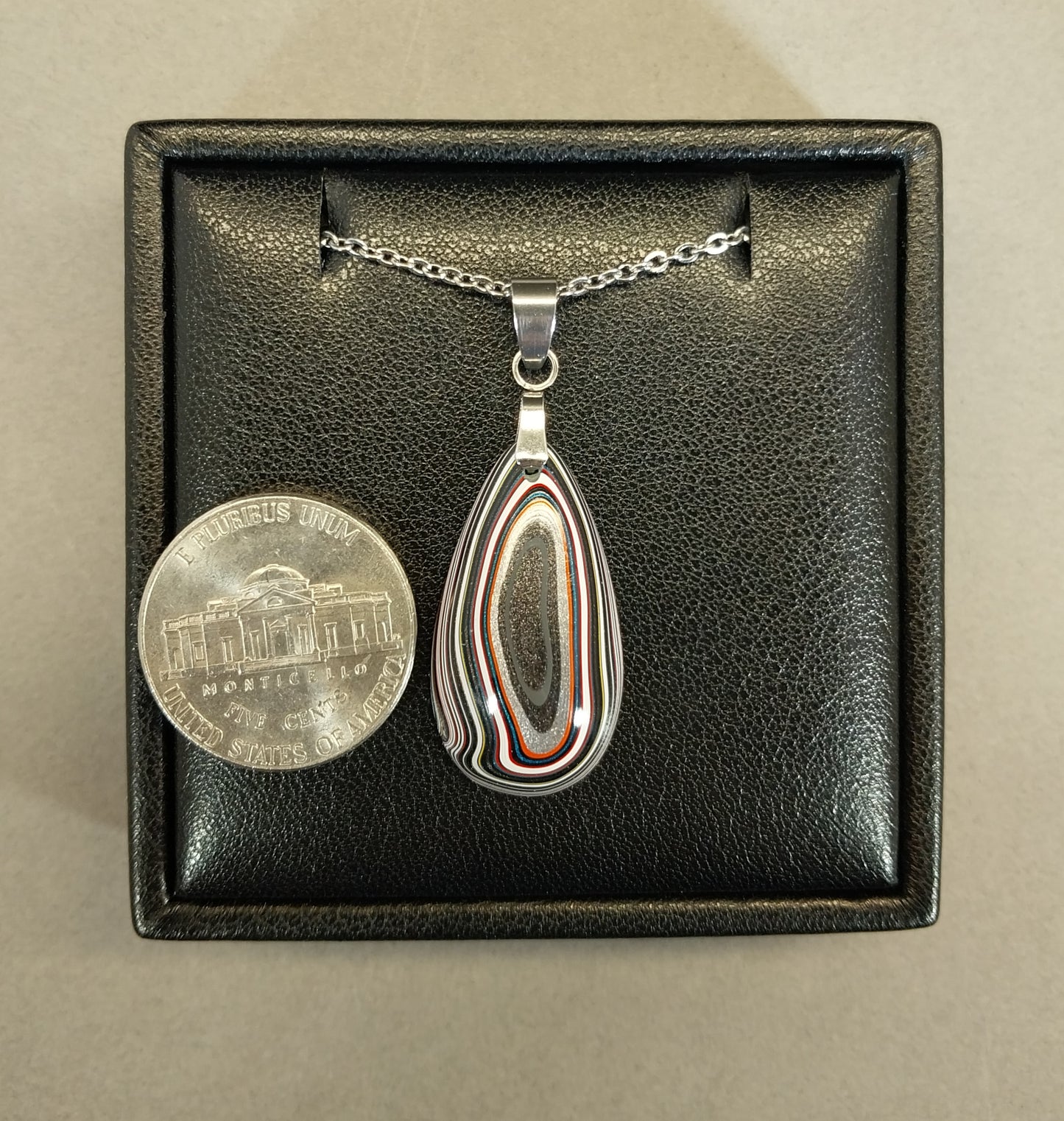 Fordite Necklace, Gunmetal, USA Handmade, Recycled EB33