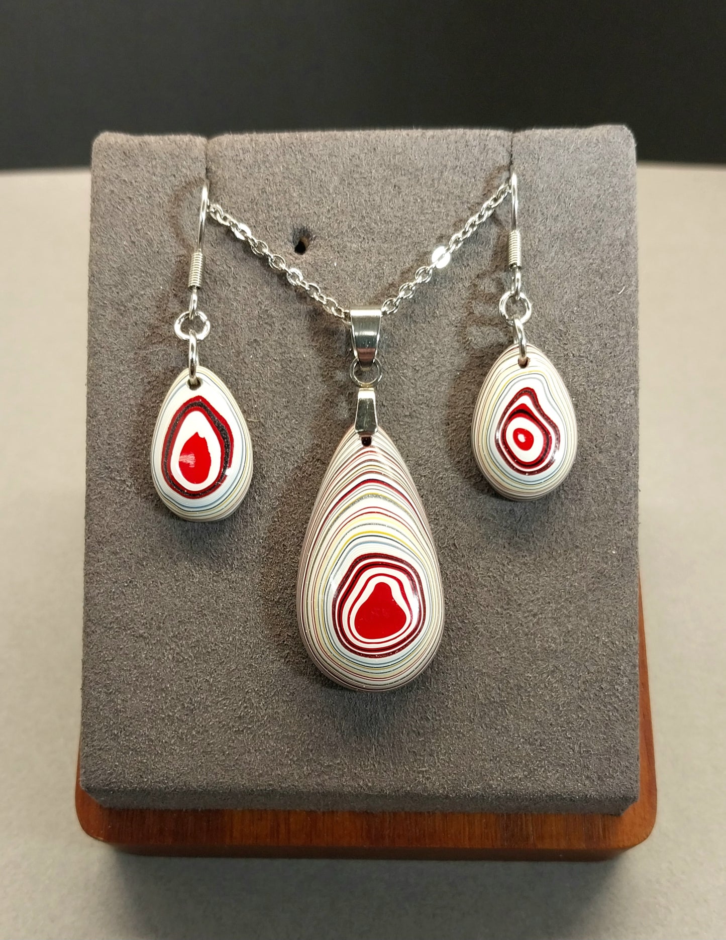 Fordite Set, Fordite Necklace and Earrings, Stainless Steel, EB30