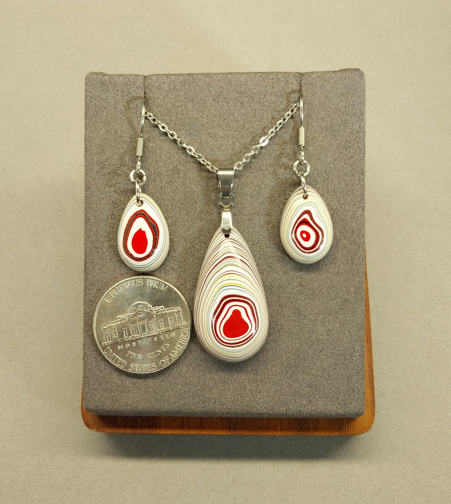 Fordite Set, Fordite Necklace and Earrings, Stainless Steel, EB30