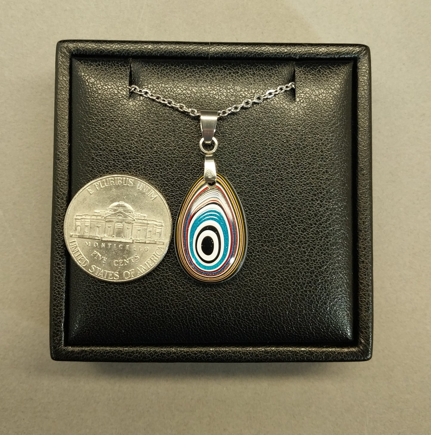 Fordite Pendant With Chain, Stainless Steel, EB51