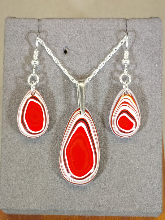 Fordite Necklace and Earrings Made from Semi Truck Paint Solid Silver