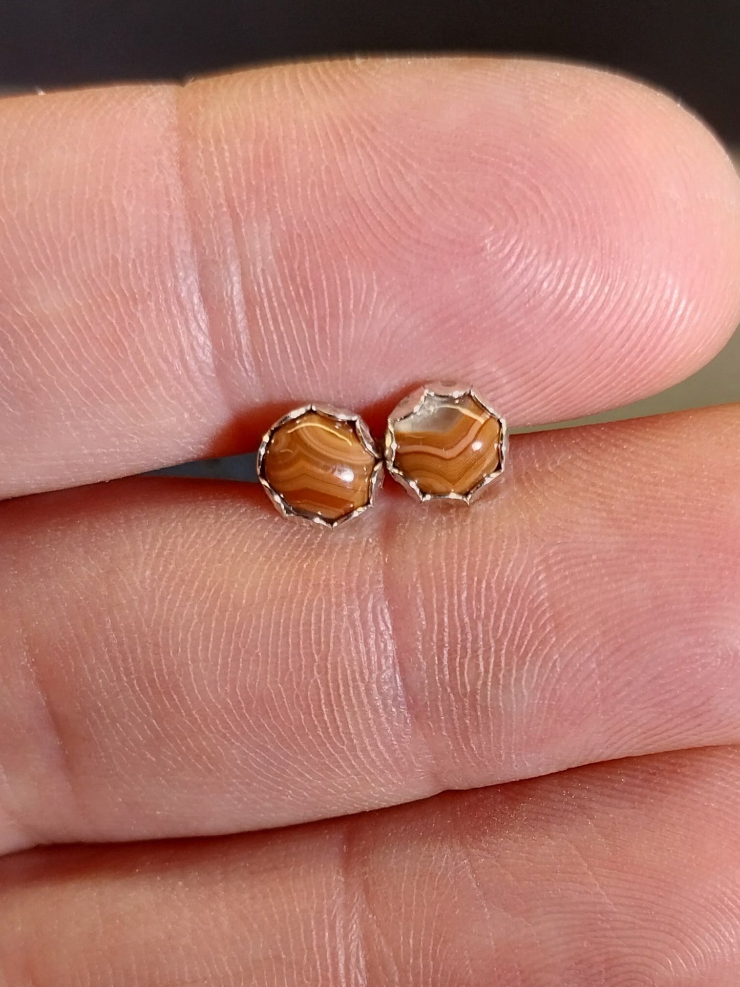 Lake Superior Agate Earrings, Paradise Beach Paint, Solid Sterling Silver