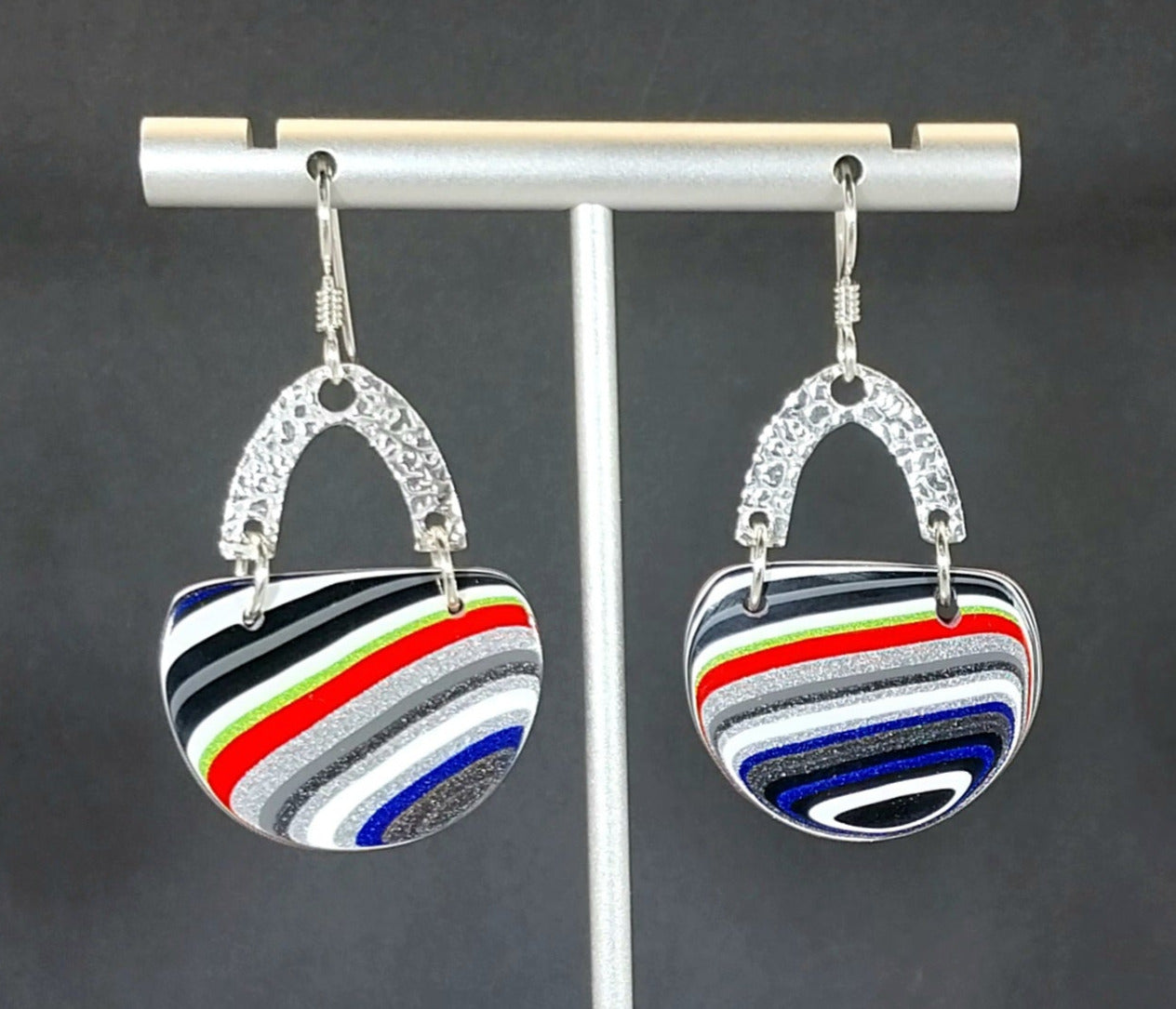 Fordite Earrings, Colorful Hand Bag Styled Handmade Earrings, Solid 925 Silver, Ohio Motor Agate, Fordite Jewelry, Purse Earring ET301