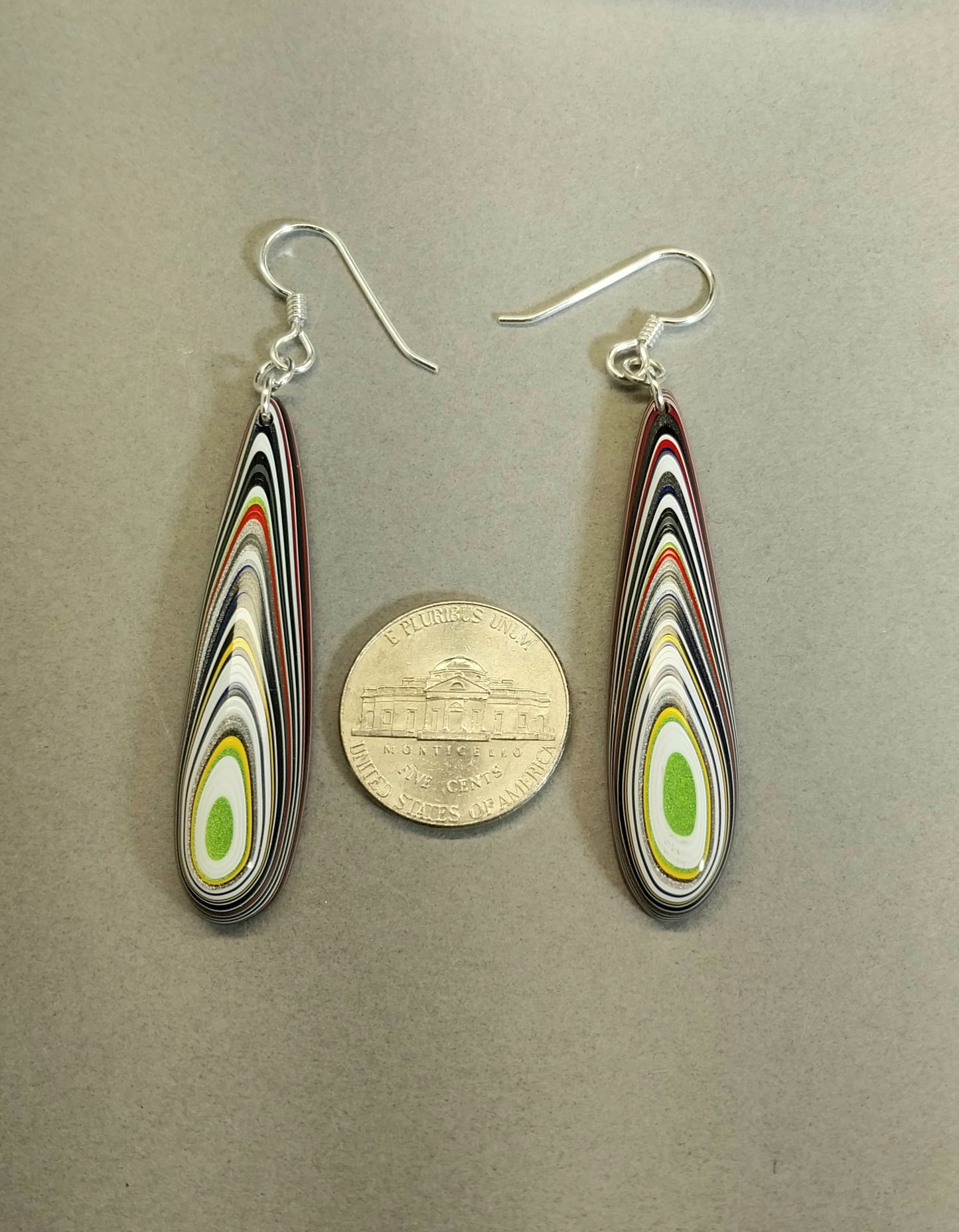 Long Fordite Teardrop Earrings Bright Multicolored Layers