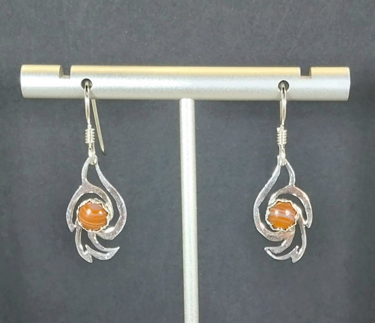 Lake Superior Agate Earrings, Sterling Silver Rising Doves