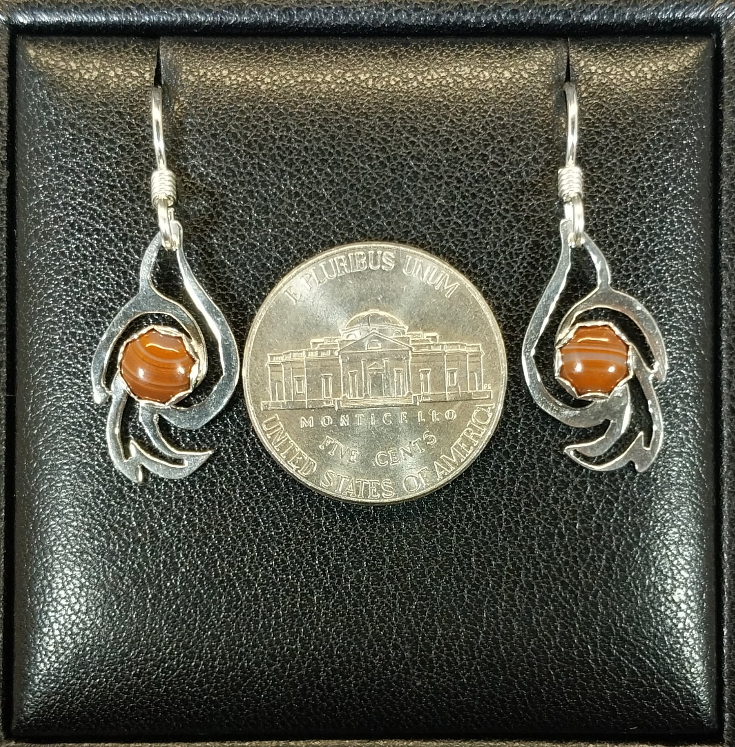 Lake Superior Agate Earrings, Sterling Silver Rising Doves