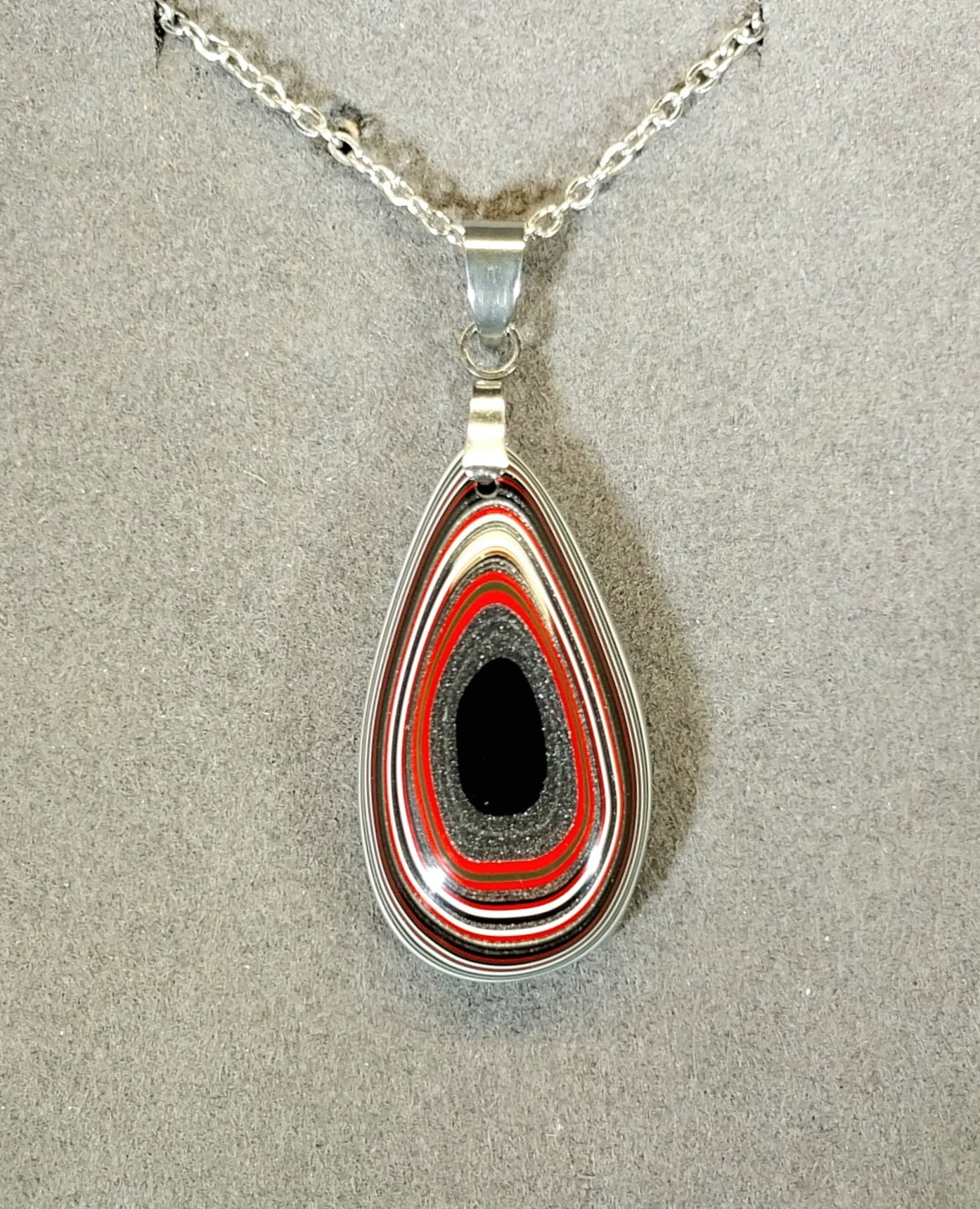 Fordite Necklace, Stainless Steel Chain, USA Handmade, Recycled EB91