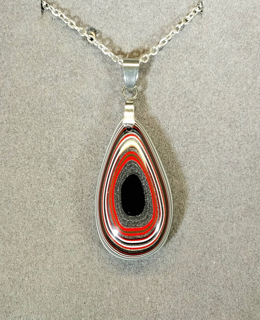 Fordite Necklace, Stainless Steel Chain, USA Handmade, Recycled EB91