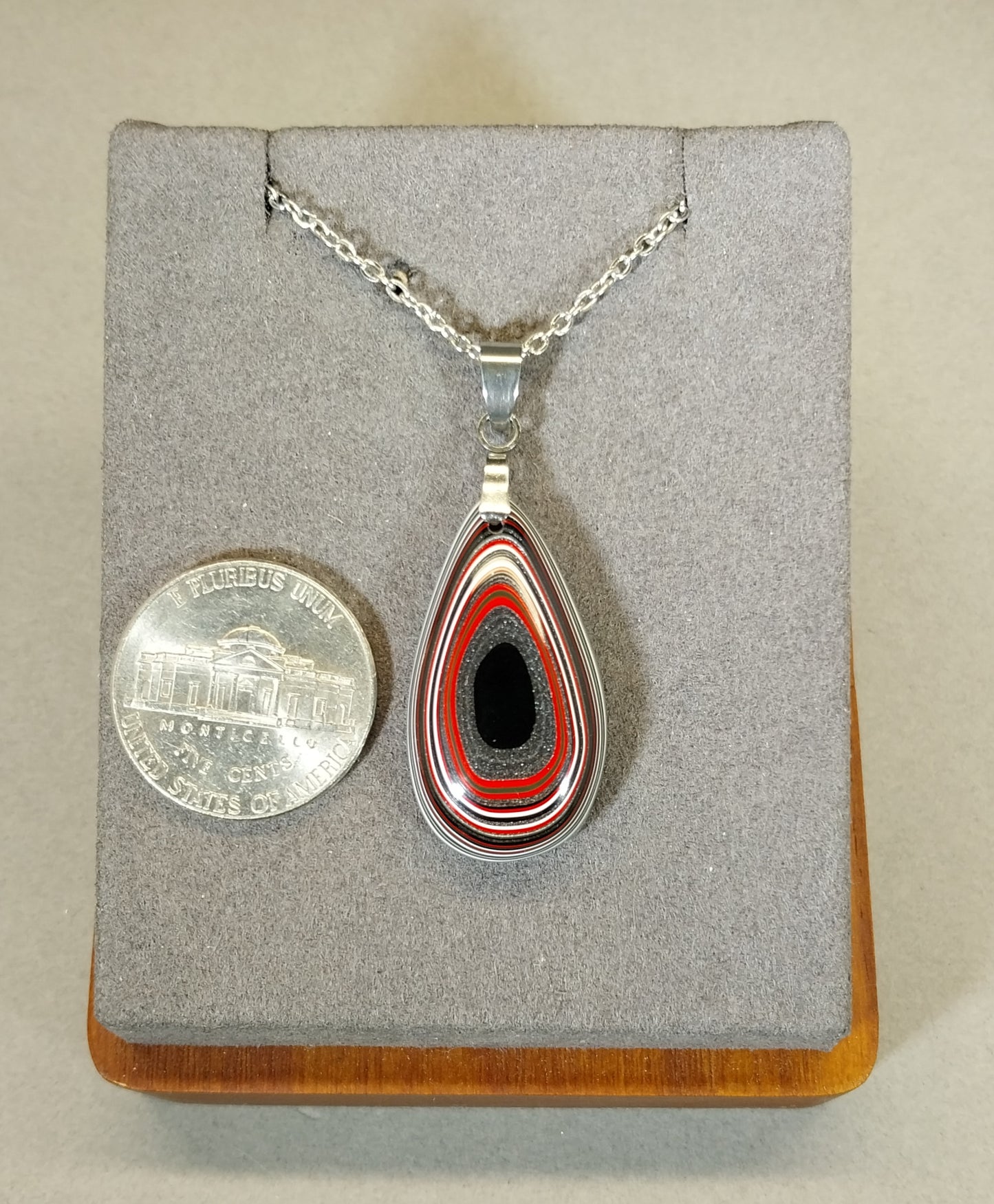 Fordite Necklace, Stainless Steel Chain, USA Handmade, Recycled EB91