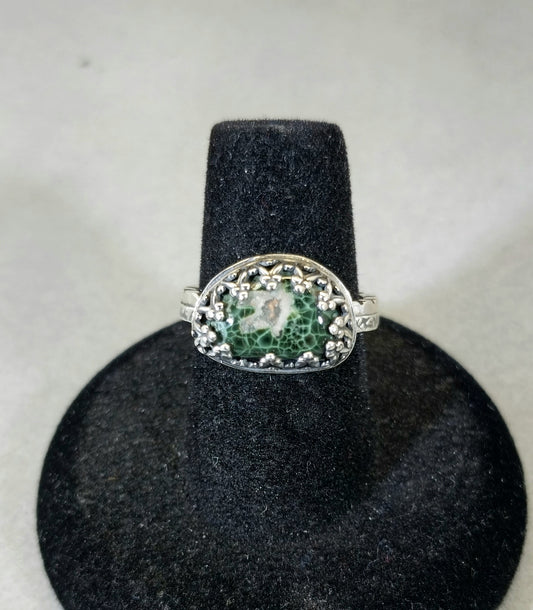 Michigan Greenstone Ring, Size 6, Solid Silver Setting