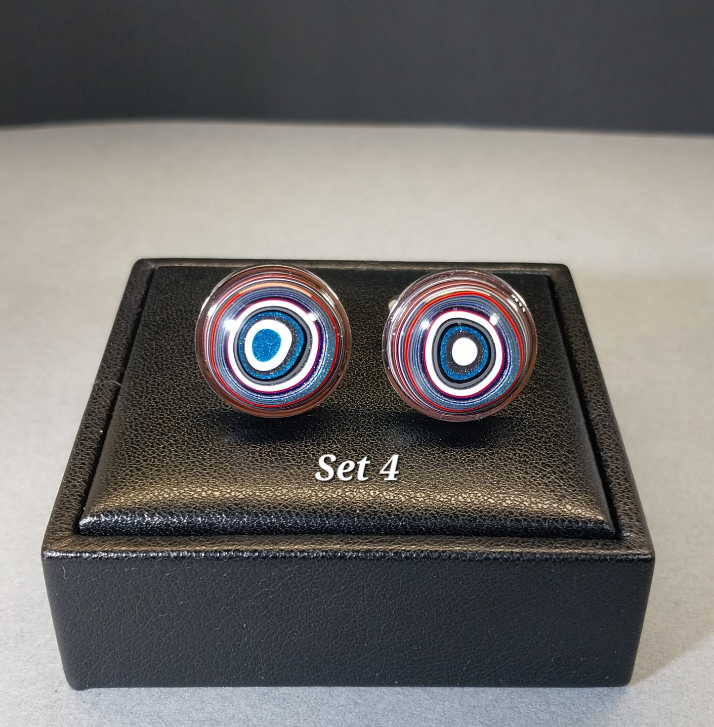 Fordite Cuff Links, Gunmetal Mirrored Stainless Steel, Colorful Cuff Links, Recycled Material, Wisconsin Artist