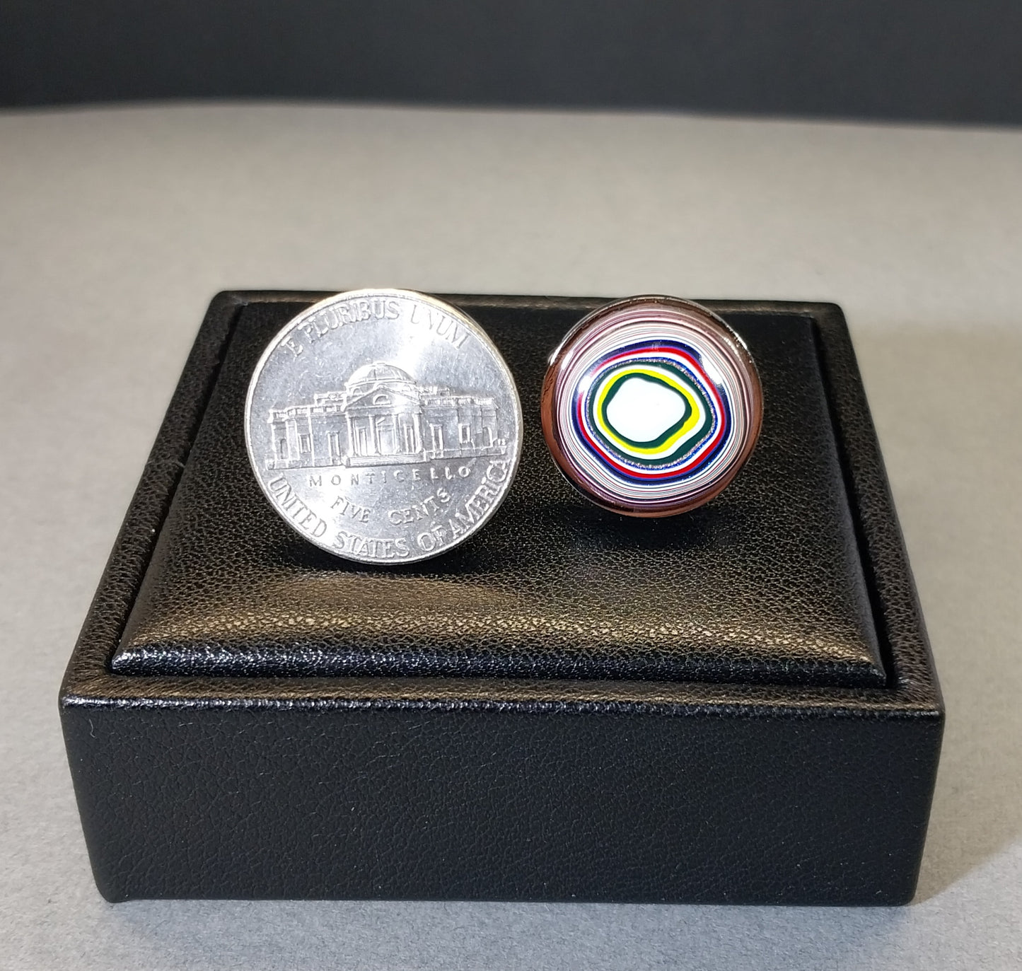 Fordite Cuff Links, Gunmetal Mirrored Stainless Steel, Colorful Cuff Links, Recycled Material, Wisconsin Artist