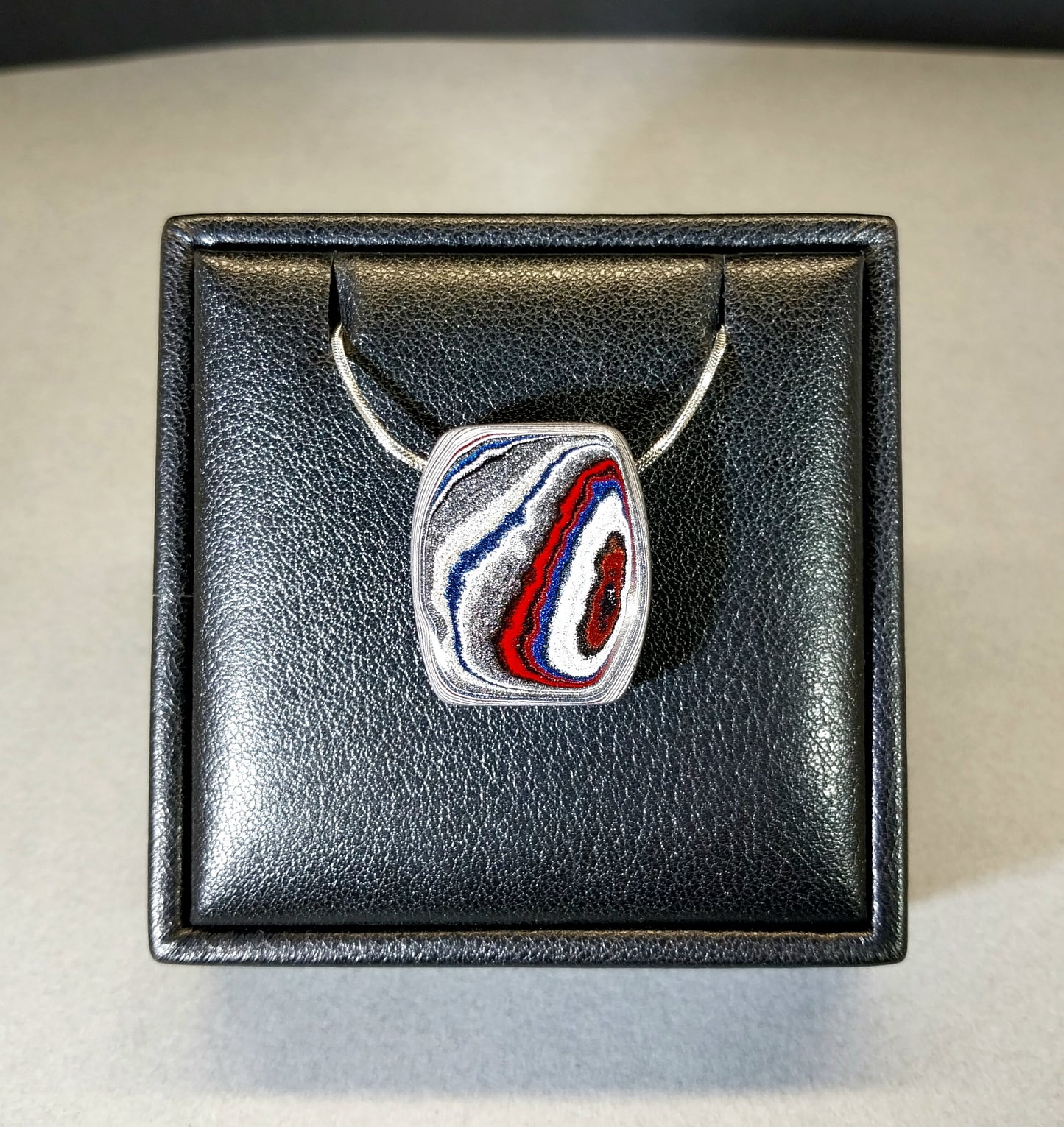 Michigan Fordite Bead Necklace with Stainless Steel Chain, ET1