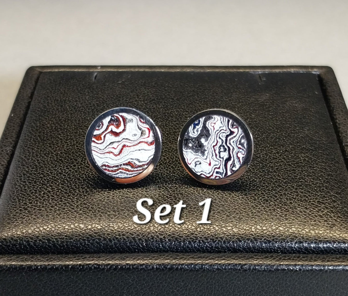 Michigan Fordite Earrings with Flush Set Stones in Stainless Steel