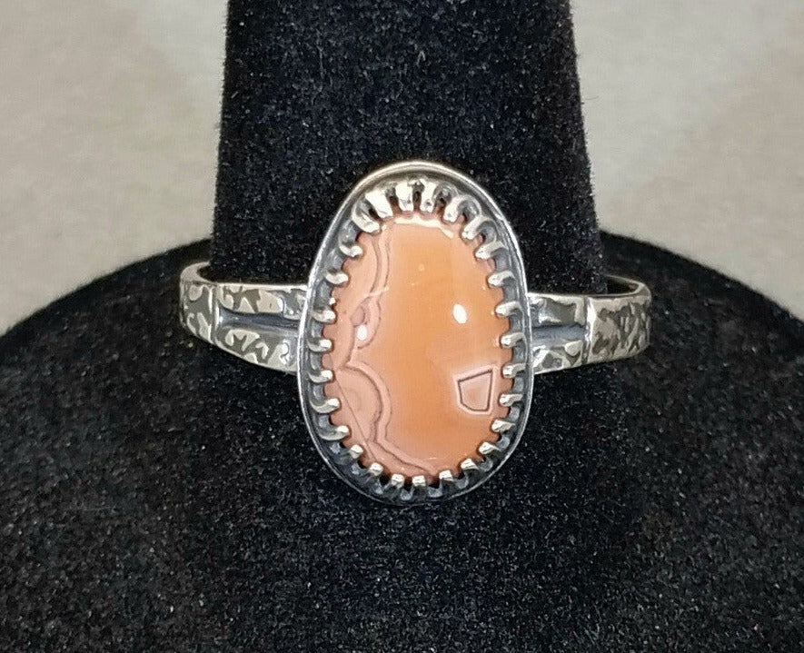 Lake Superior Agate Ring, Solid Silver, Size 9, Salmon Color Paint Type Agate, Silver LSA Agate Ring, Wisconsin Made, Minnesota Gift for Her
