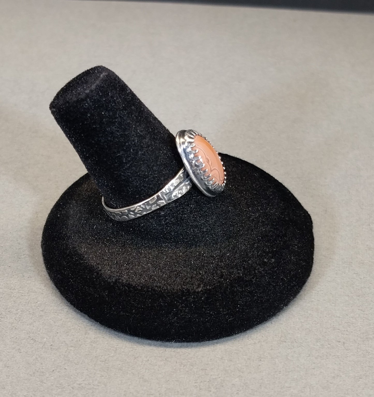 Lake Superior Agate Ring, Solid Silver, Size 9, Salmon Color Paint Type Agate, Silver LSA Agate Ring, Wisconsin Made, Minnesota Gift for Her