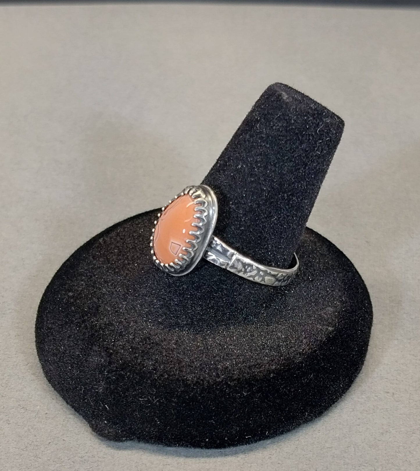 Lake Superior Agate Ring, Solid Silver, Size 9, Salmon Color Paint Type Agate, Silver LSA Agate Ring, Wisconsin Made, Minnesota Gift for Her