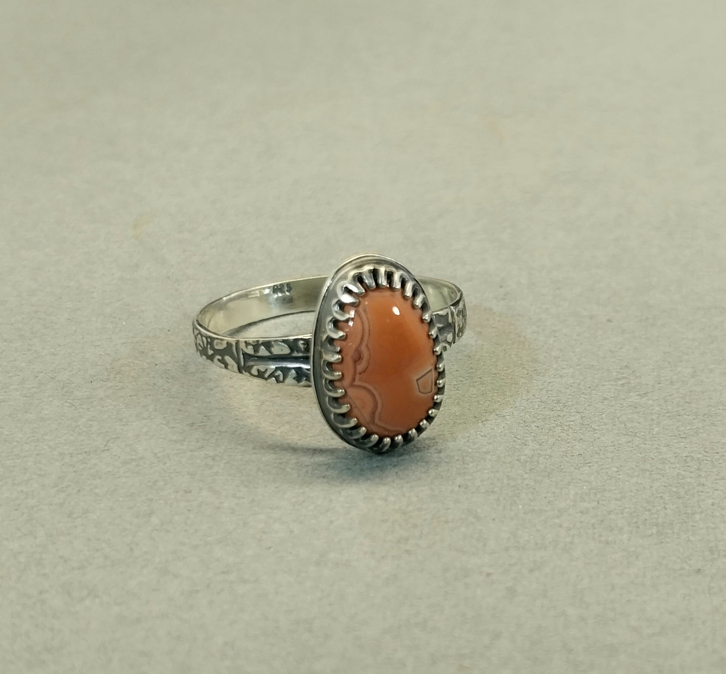 Lake Superior Agate Ring, Solid Silver, Size 9, Salmon Color Paint Type Agate, Silver LSA Agate Ring, Wisconsin Made, Minnesota Gift for Her