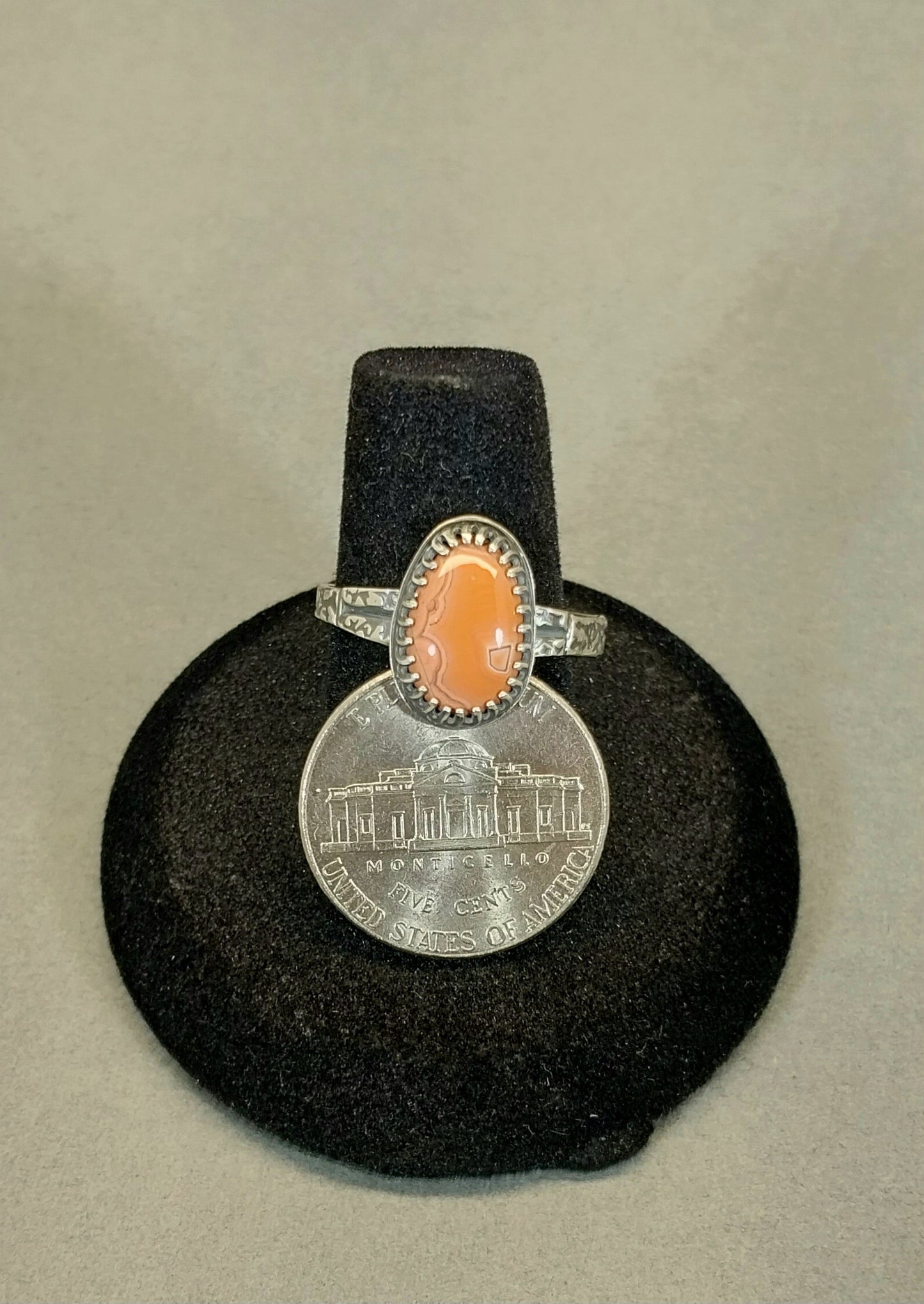 Lake Superior Agate Ring, Solid Silver, Size 9, Salmon Color Paint Type Agate, Silver LSA Agate Ring, Wisconsin Made, Minnesota Gift for Her