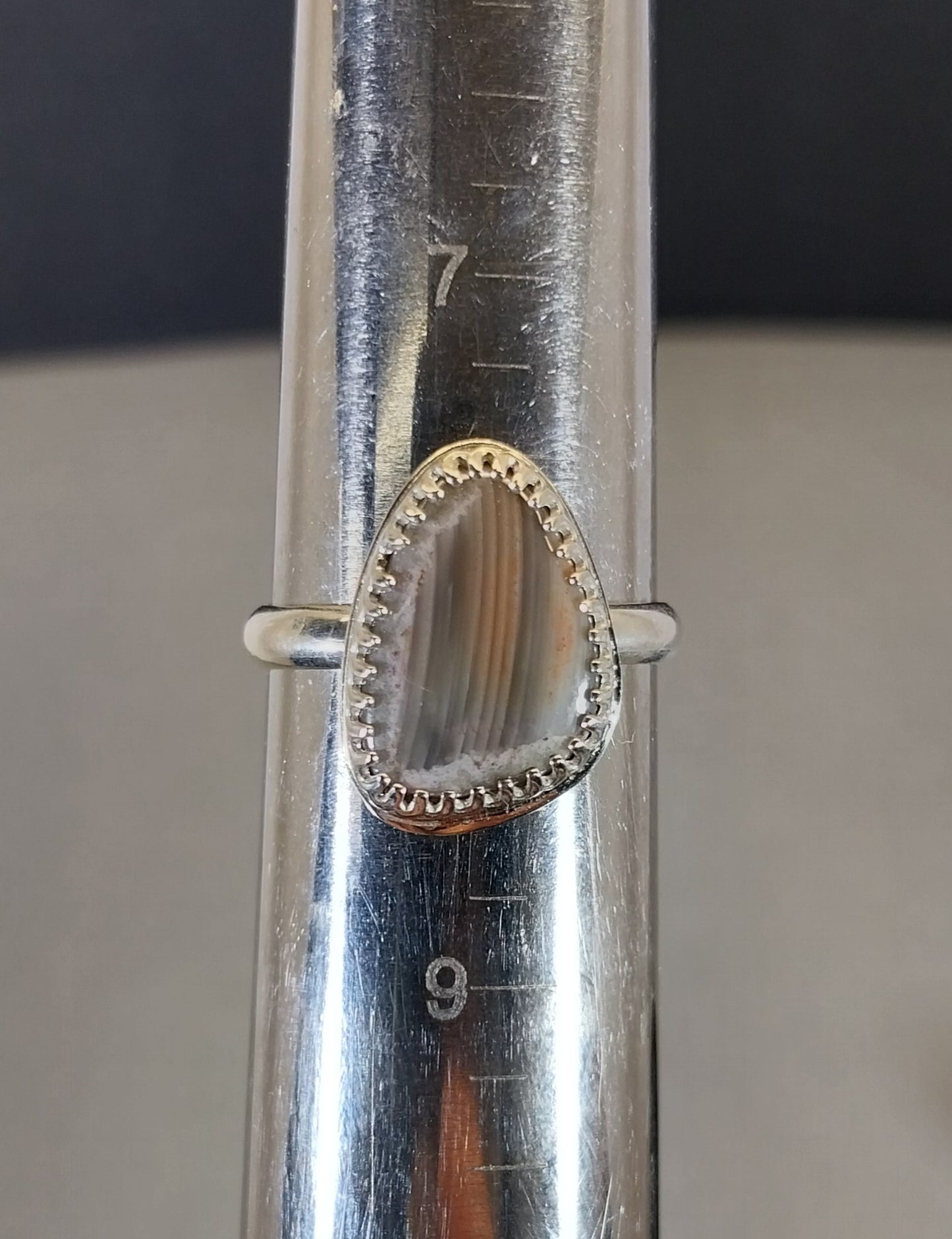 Lake Superior Agate Ring, Size 8, Gray White and Orange UP of Michigan Agate