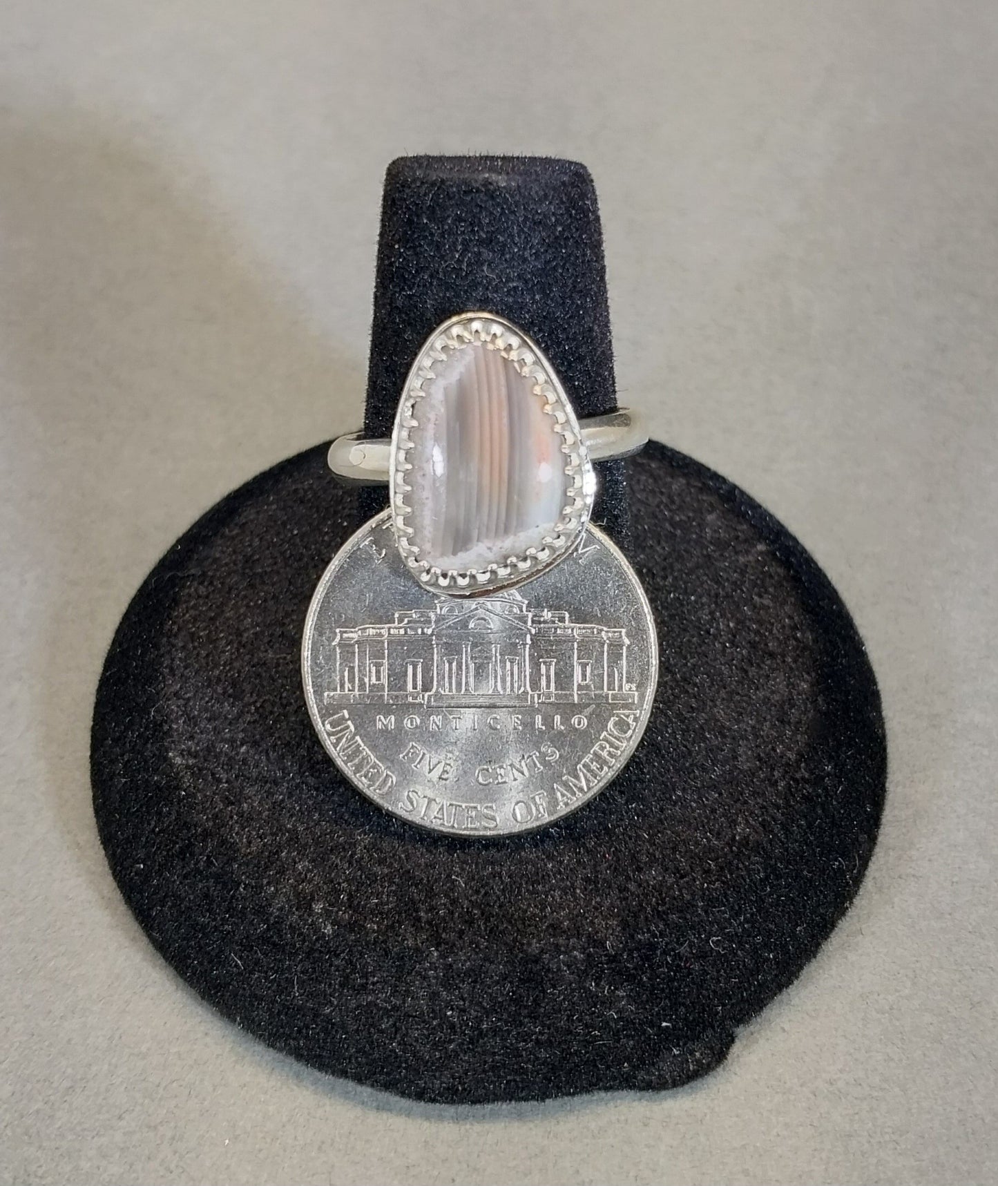 Lake Superior Agate Ring, Size 8, Gray White and Orange UP of Michigan Agate